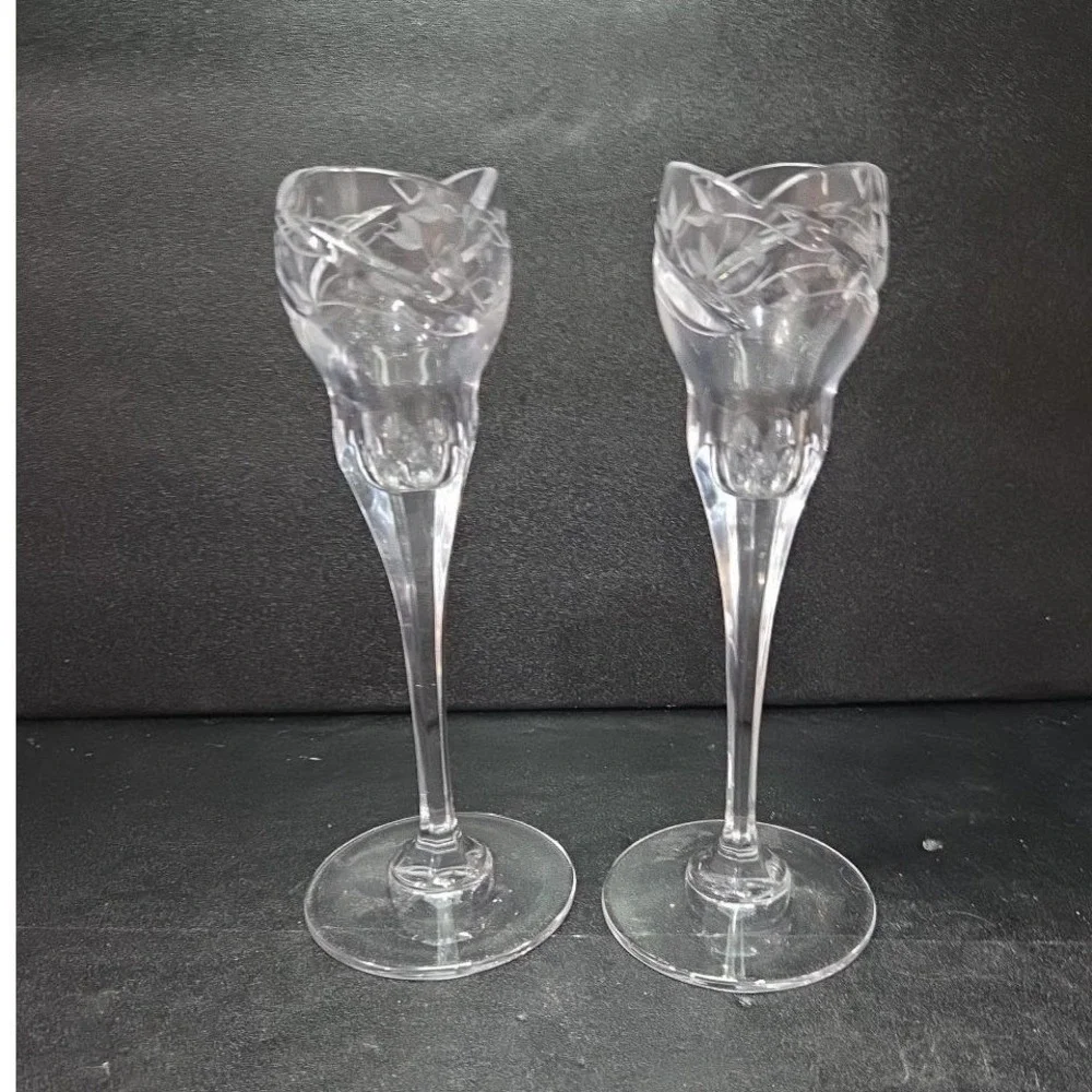 Mikasa Park‎ Place Crystal Candleholders, Set of 2, Vintage Taper Holders